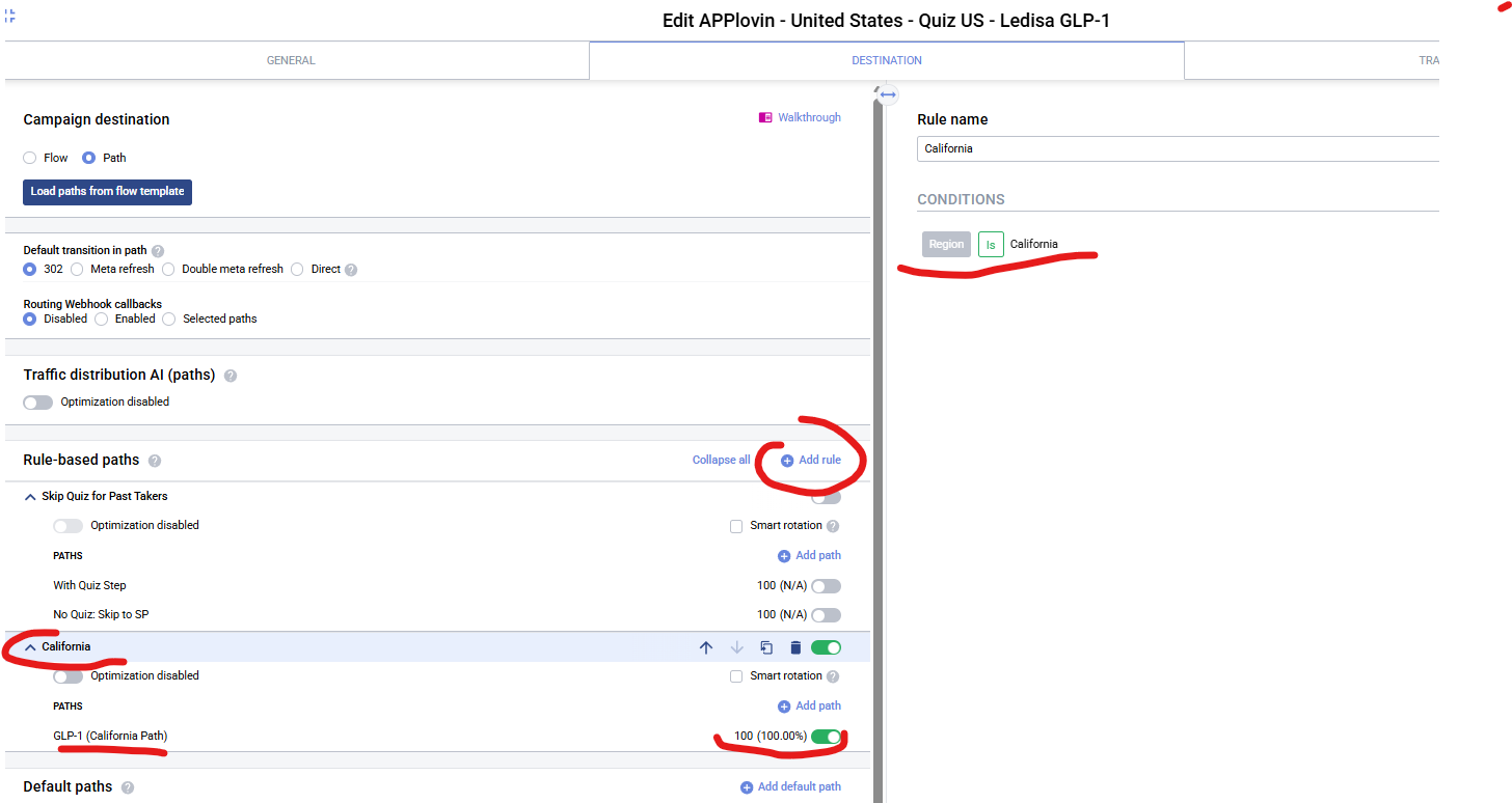 California rule with Region IS California condition