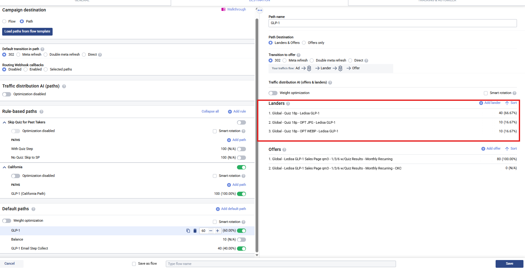 Landers block with multiple landers and weights