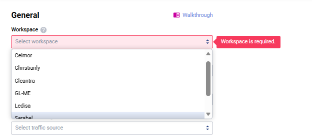 Workspace dropdown showing Acentecom workspaces